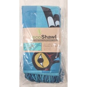 Oscardo Native Artist Francis Dick Hummingbird Eco Shawl Scarf - Blue 27" x 70"